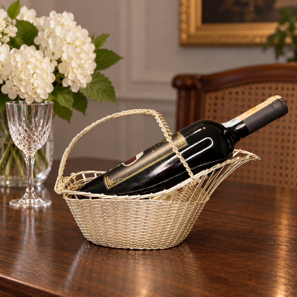 Vintage William Adams France Silverplate Woven Wine Bottle Basket Caddy 465